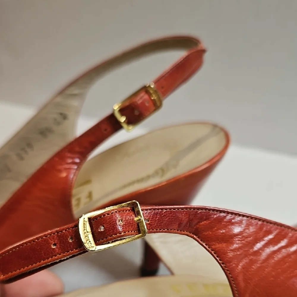 Salvatore Ferragamo Women's Rust Slingback Heels Size 7.5 AA - Picture 8 of 12